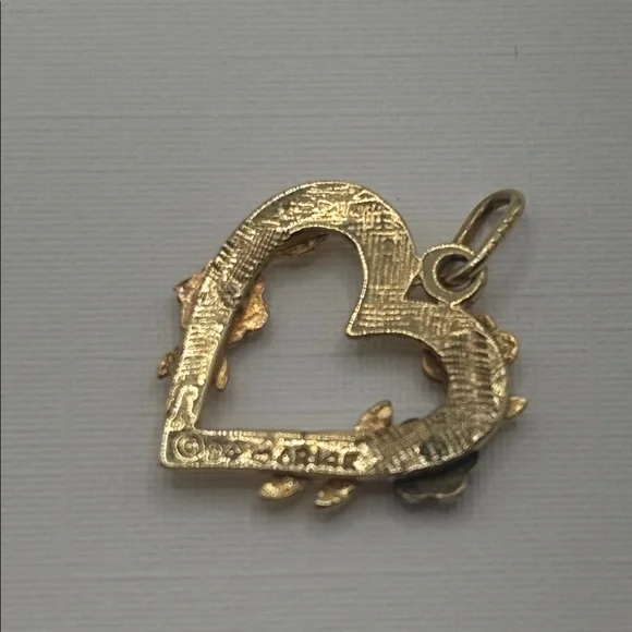 VTG French 14K Gold Floral Heart Love Charm Pendant Rose Gold 1980s opulence - Picture 7 of 8